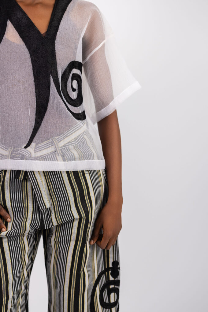 Agbada tee with embroidery & Toye aso oke pant with side embroidery